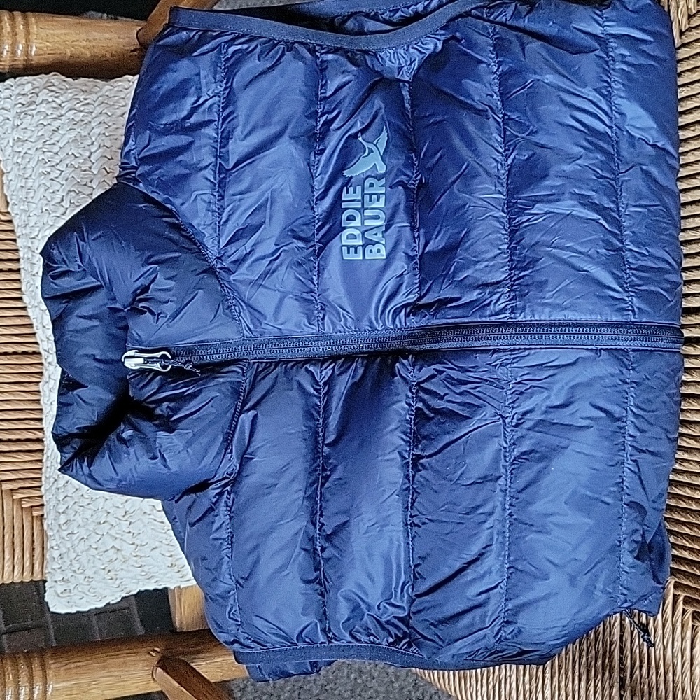 Eddie Bauer down puffer vest, blue, size S